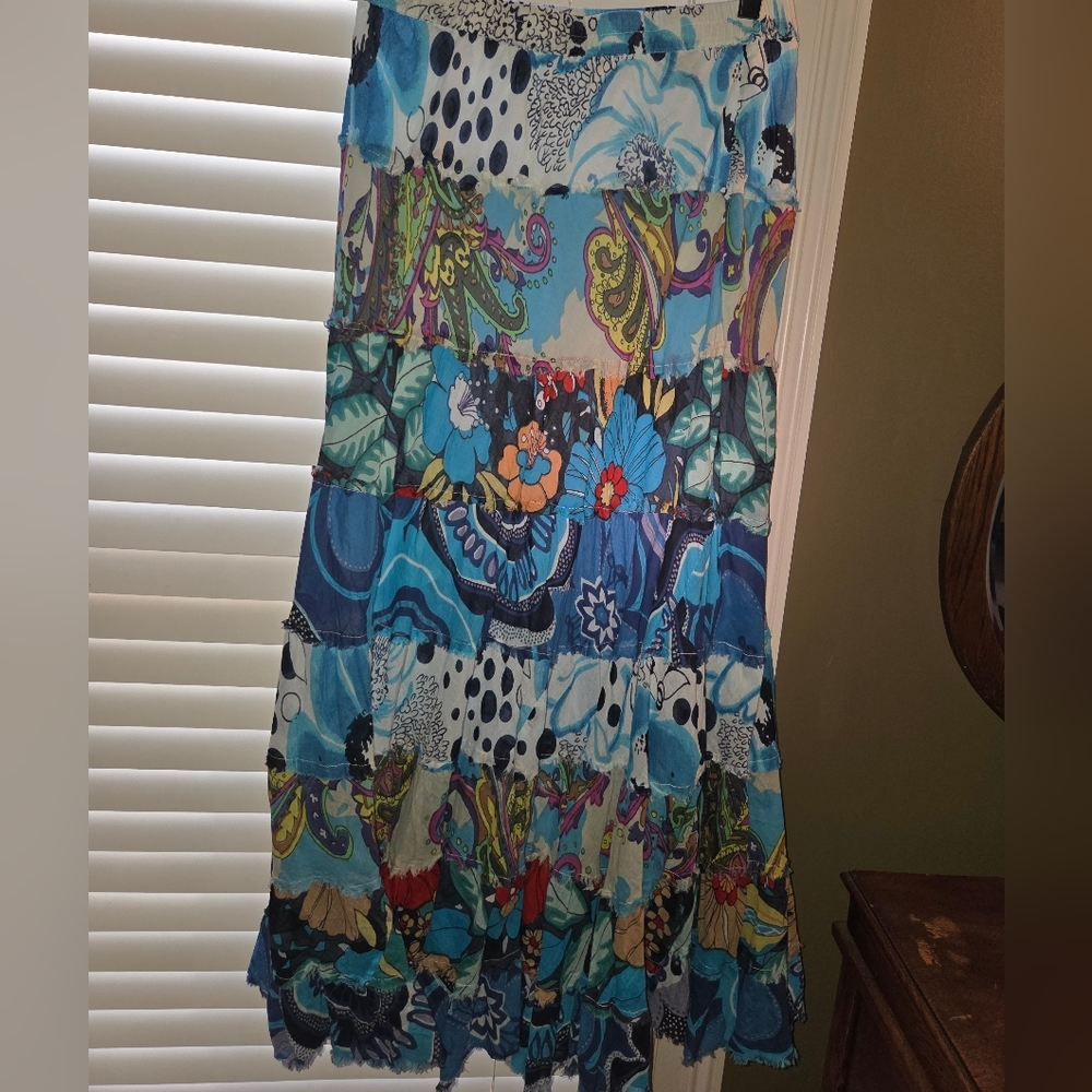 Planet Gold Blue Multi-Color Tiered Boho Skirt 🌍